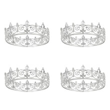 4X Royal King Crown for Men - Metal Prince Crowns and Tiaras, Full Round Birthday Party Hats(Silver)