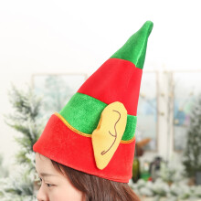 Christmas Elf Hat with Ears Costume Prop, Red Green Velvet, 38x28cm