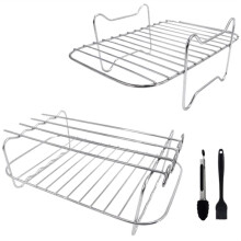 Air Fryer Rack for Dual Air Fryer, 2-Piece Rack with 4 Skewers, Brush and Clips, for Double Basket Air Fryers
