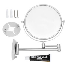 Corrosion Resistant Wall Mounted Makeup Mirror With360Rotating Extendable Arm Foldable Double Sided Vanity Mirror Durable Stainless Steel Frame For