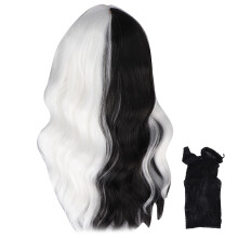 Perruque courte bouclée et ondulée mi-noire mi-blanche pour femme, en fibre haute température résistante à la chaleur, bonnet en maille