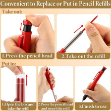 Mekanisk Snickarpennor Set - 3 Snickarpennor med 36 St 2,8mm Refills & Inbyggd Vässare, Construction Pencils