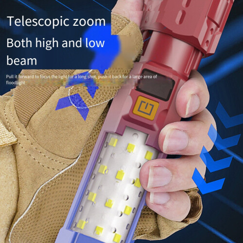Zoom Flashlight Car Portable Work Light Multi-Function Outdoor Flashlight LED Warning Searchlight Black 2