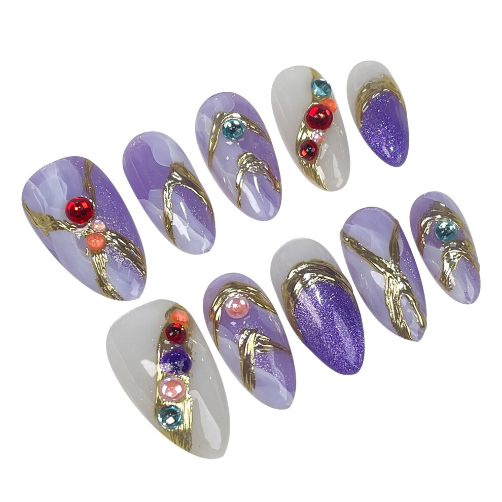 Reach-Tools Purple (M) Glitter Almond Fake Nails For Daily & Parties