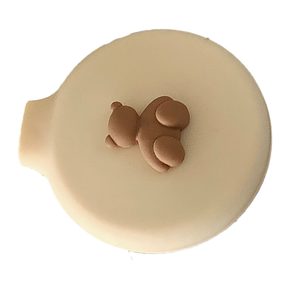 Beige Round Bear Decor Travel Cushion Hairbrush Folding Comb Portable With Mirror