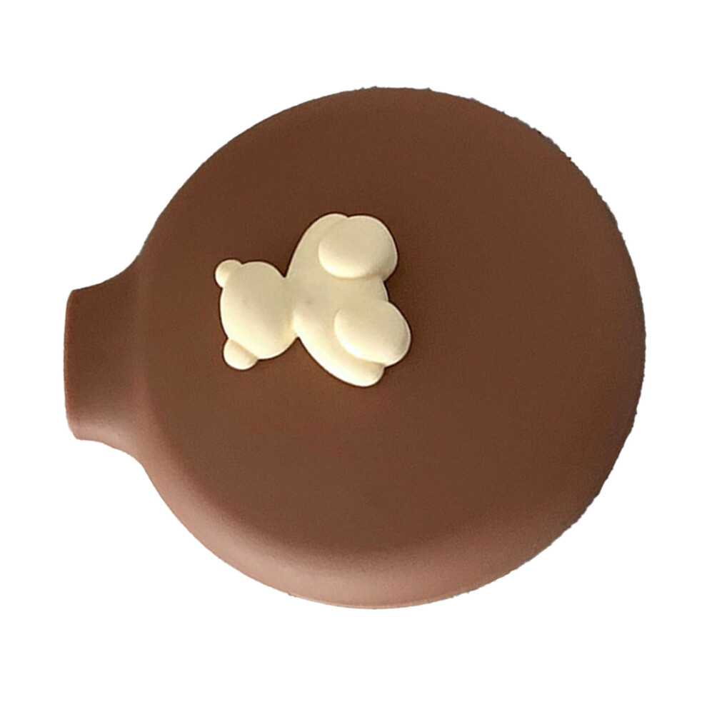 Travel Cushion Bear-Shaped Folding Hairbrush with Mirror, Coffee Color