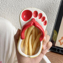 Cute Ceramic Flip Flops French Fries Plate, Red, 200g