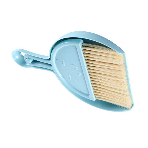 Mini Broom Dustpan Set Smile Face Plastic Handheld Cleaning Tool Office Blue