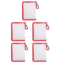 5Pcs Red Transparent Zipper Pouches PP Material for Travel and Office