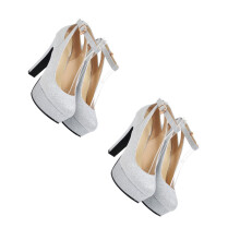 2Pairs Silver Closed Toe Lady Pumps Elegant High-Heel Shoes