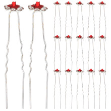 60Pcs Bridal Red Rose Hair Pins Crystal Rhinestone Wedding Hair Clips