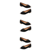 3Pairs Comfortable Black Flat Nude Pearl Pumps Pointy Toe Woman Shoes