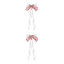 2Pcs Pink Ribbon Lace Brooch Pin Bowknot Pre-Tied Collar Accessories