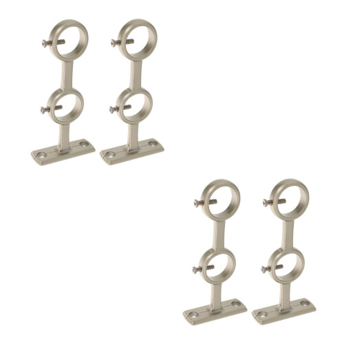 4Pcs Silver Alloy Double Curtain Rod Brackets Adjustable Corner Mounts