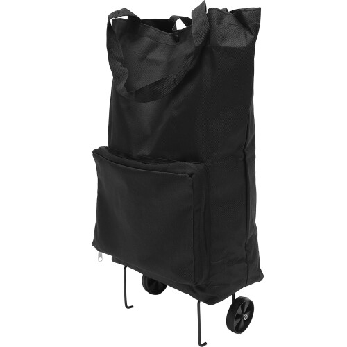 2Pcs Large Capacity Black Foldable Trolley Bags with Smooth Wheels 2