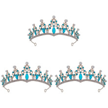 3Pcs Elegant Sky-Blue Crown for Women Wedding Bridal Hairpiece
