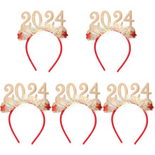 5Pcs Golden 2024 New Year Headband Compact Party Hair Ornament