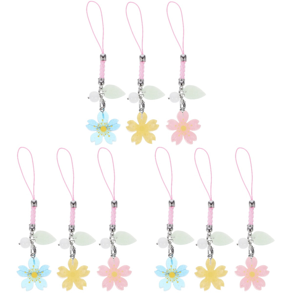 9Pcs Resin Phone Chain Charm Assorted Colors Cherry Blossom Decoration 3712694923479