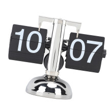 Large Stainless Steel Flip Clock 24H Battery Tabletop Retro, Black