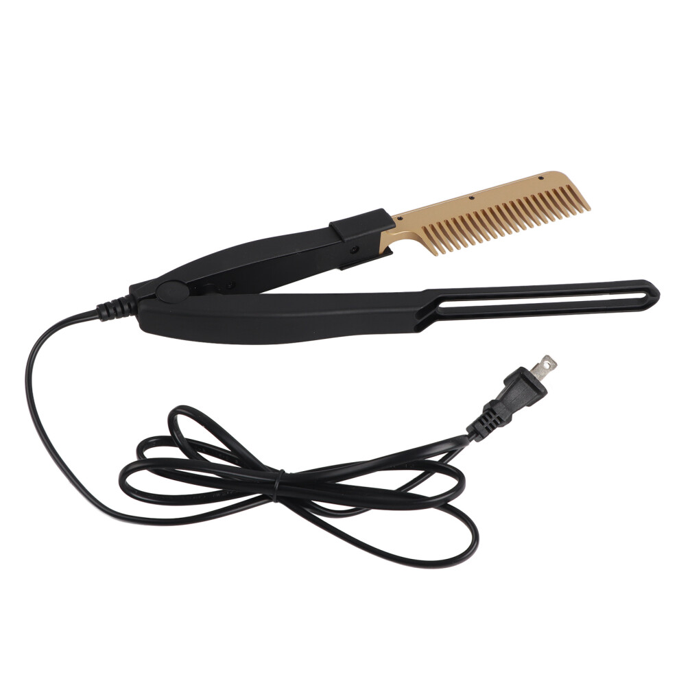 Hair Straightening Comb With Ceramic Coated Plates, Electric Hot Comb Featuring Fast Heating And Even Heat Distribution, Textured Edge For Grip In