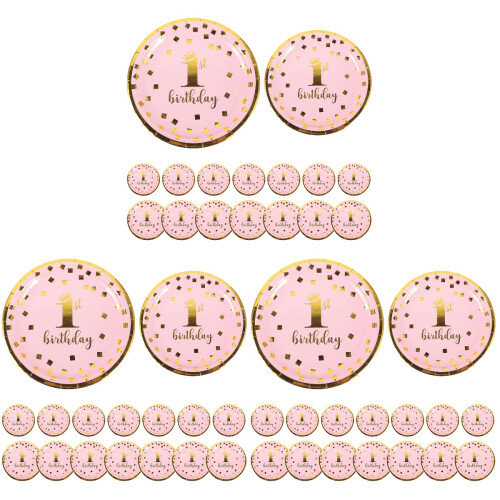 48Pièces Jetable Rose Pour Premier Anniversaire Bébé