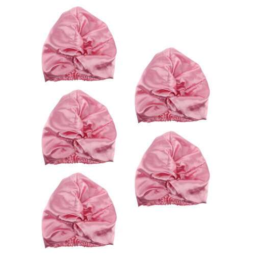 5Pcs Pink Satin Bonnet for Kids Adjustable Double Layer Sleep Hat