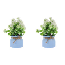 2Pcs White Faux Potted Plants Small Bonsai Plastic Silk Tabletop Decor
