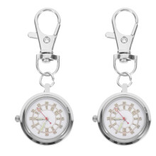 2Pcs Silver Clip on Pocket Watches with Luminous Pointer for Students