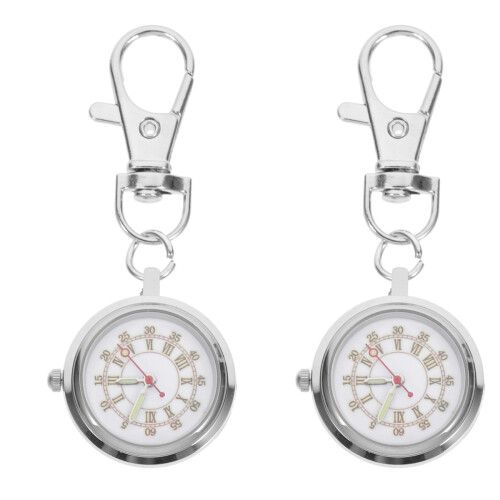 2Pcs Silver Clip on Pocket Watches with Luminous Pointer for Students