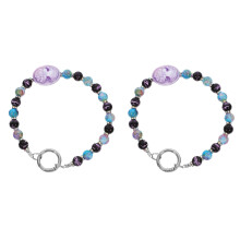 2Pcs Purple Beaded Wristlet Keychain Bracelet Resin Metal Key Ring