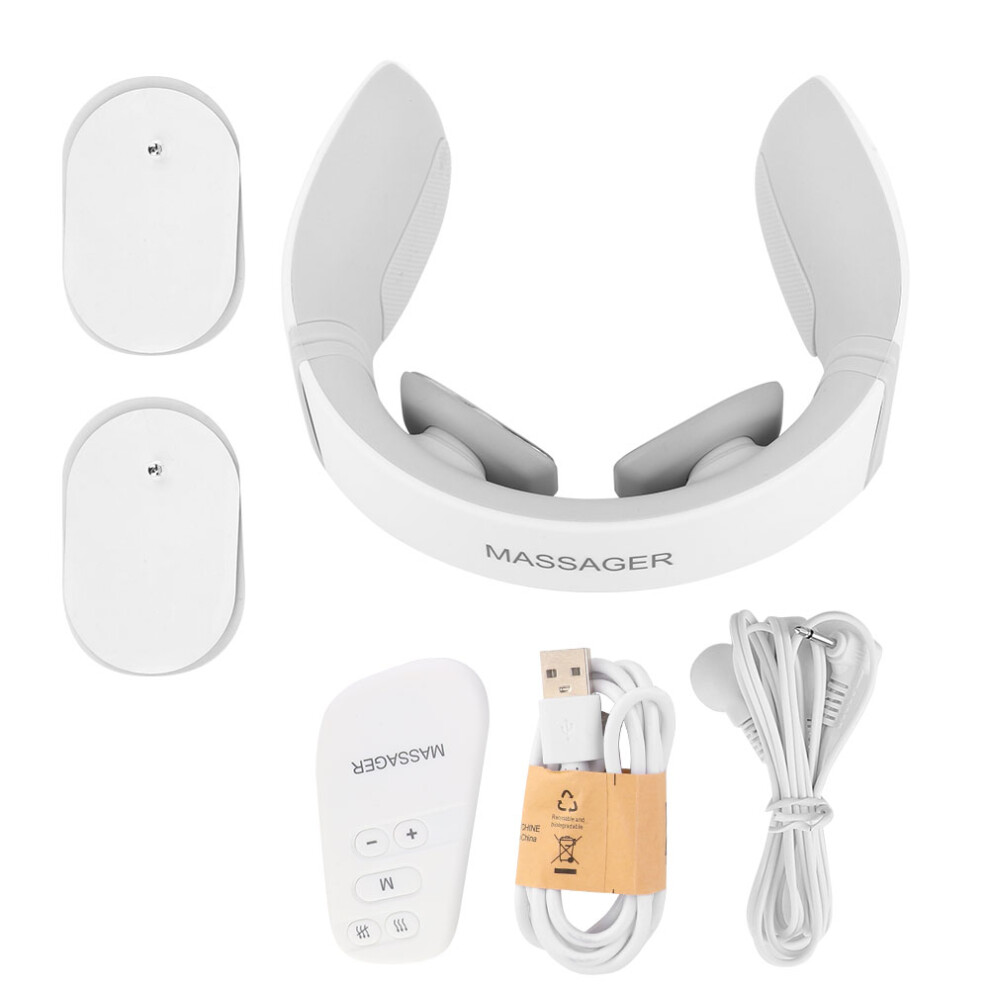 Electric Neck Massager with Heat Cordless TENS Therapy Unit Strong Hold Quick Drying Portable Design USB Powered LED Nightlights Deep Tissue