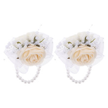 2Pcs Beige Floral Bridesmaid Wrist Corsage Artificial Flower Wristlet