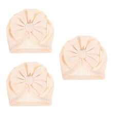 3Pcs Beige Infant Turban Hat Cotton Baby Bow Knot Newborn Bonnet