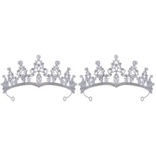 2Pcs Silver Rhinestone Crown for Women Bridal Wedding Hair Accessories