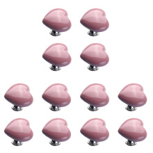 12Pcs Pink Ceramic Heart Cabinet Knobs Durable Pull Handles for Home