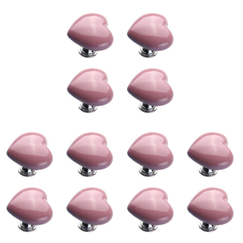 12Pcs Pink Ceramic Heart Cabinet Knobs Durable Pull Handles for Home