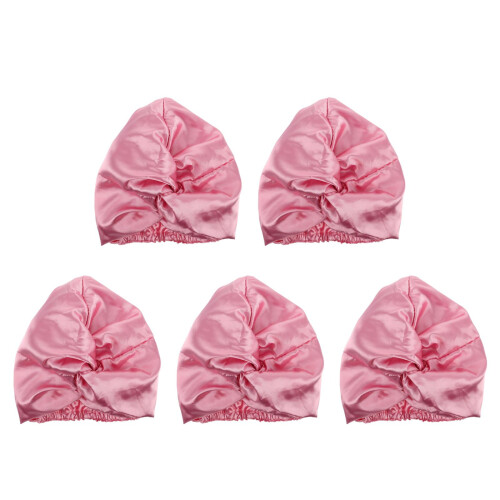 5Pcs Pink Satin Bonnet for Kids Adjustable Double Layer Sleep Hat 2