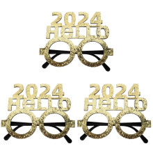 3Pcs Unique Golden 2024 Photo Prop Glasses Non-Woven Material