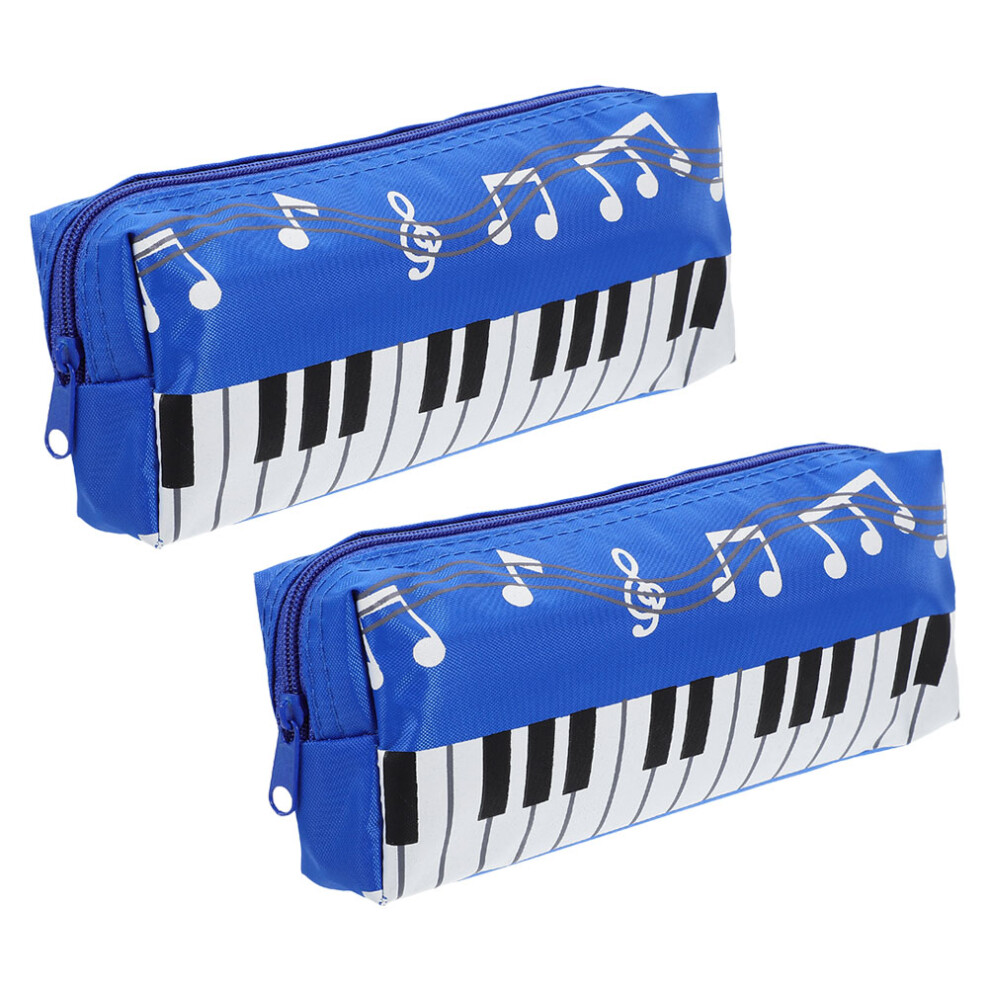 Blue 2Pcs Portable Canvas Pencil Pouch Dustproof Makeup Brush Holder