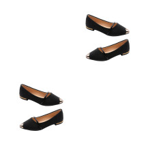 2Pairs Comfortable Black Pearl Flats Pointed Toe Woman Single Shoes