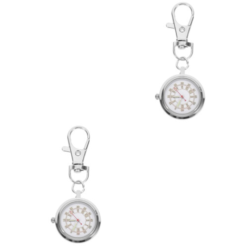 2Pcs Silver Clip on Pocket Watches with Luminous Pointer for Students 1