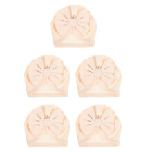 5Pcs Soft Cotton Newborn Turban Baby Beanie with Bow Beige