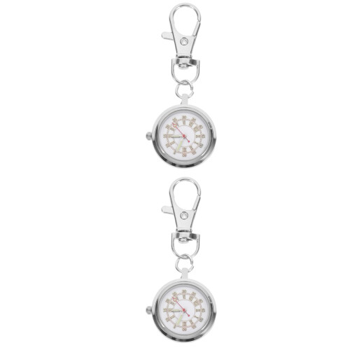 2Pcs Silver Clip on Pocket Watches with Luminous Pointer for Students 2