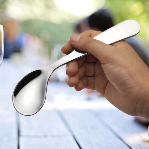 2Pcs Ergonomic Angled Spoon Tableware Adaptive Eating Utensils Metal 2