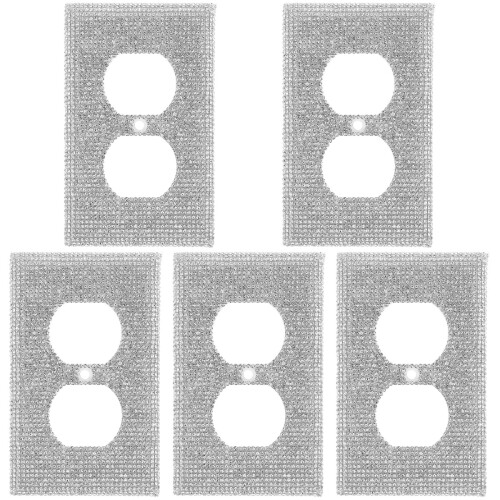 5Sets Silver Shiny Plastic Socket Panels with Zircon Decorative Cover