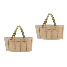 2Pcs Beige Bamboo Storage Baskets Woven Handles Stylish Home Organizer