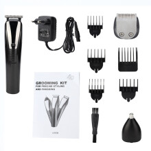 Grooming Kit For Men Self Sharpening Steel Blades All In One Hair Trimmer With Four Limit Combs Waterproof Body Nose Ear Hair Clipper Cordless