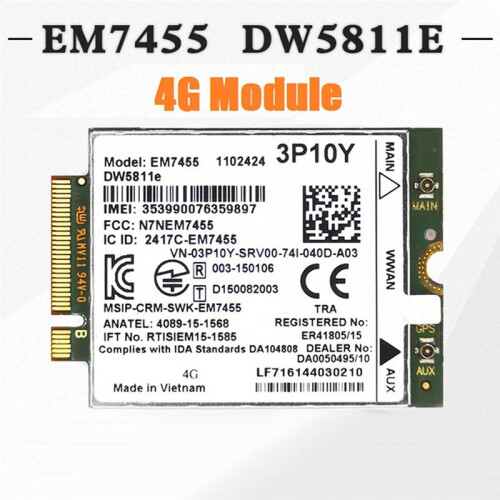 EM7455 DW5811E Modulo 4G+Antenna 3P10Y CAT6 per  E7270 E7470 E7370 E5570 E5470 FDD/TDD Wireless Gobi6000 1
