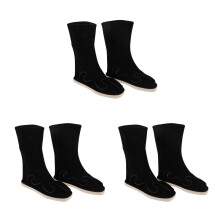 3Pairs Black Traditional Kung Fu Shoes Men’s Hanfu Midcalf Boots