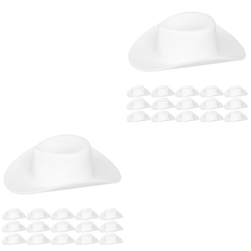 40Pcs Lightweight Plastic Mini Cowboy Hats White for DIY Decor 2